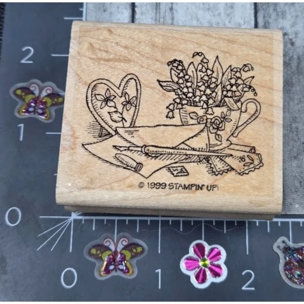 Stampin' Up! Stationary Flowers Heart Frame Desk Letter Rubber Stamp Wood #M5